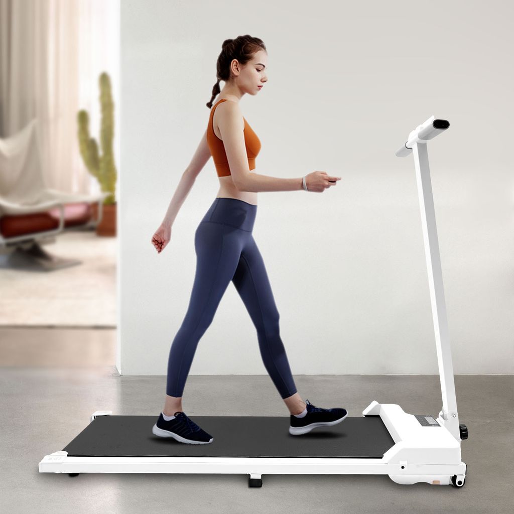 Flaches Laufband, Elektrisches Laufband, Walking Pad Laufband mit LED, Weiß+Schwarz