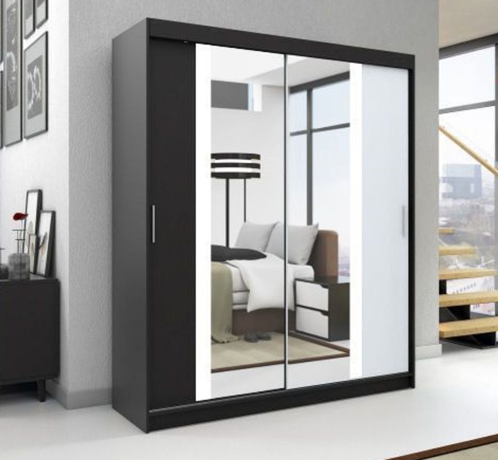 Schwebetürenschrank, 2-türig Schrank! Moderne Garderobe für Kleidung. Verschiedene Farben (Weiß, Schwarz, Somona) Kleiderschrank BRUNI 120 cm