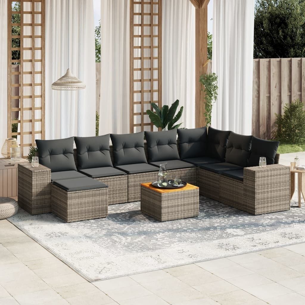 Maison Exclusive - 9-tlg. Garten-Sofagarnitur mit Kissen Grau Poly Rattan
