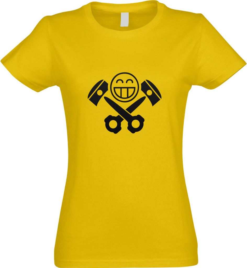 Kiwistar - T-Shirt tailliert - Damen - gelb - Kolben Skull - mit Motiv Bedruckt - Funshirt Design - Sport - Freizeit - Damen - S
