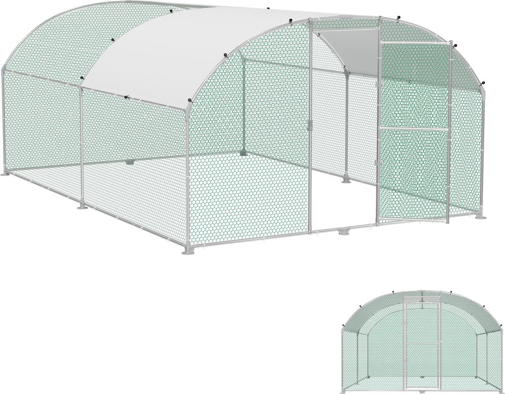 YUENFONG Hühnerstall 300x400x185cm Freilaufgehege Käfige Kleintierstall Verzinkter Stahl Hühnerkäfig Geflügelstall Voliere mit PE Dach Außen