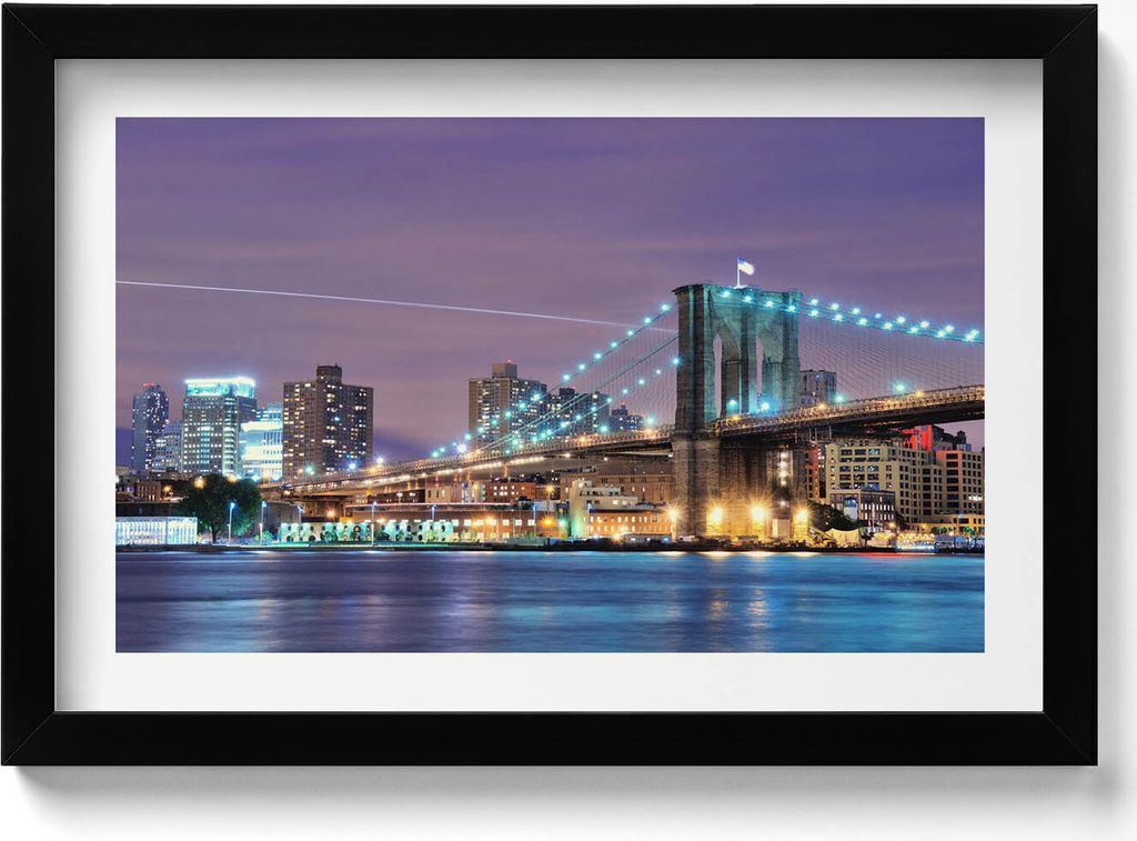 Brooklyn-Brücke– Wandbild mit Rahmen – Gerahmtes Bild – Wanddekoration – 30x20 cm – Schwarz Rahmen