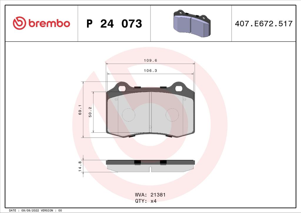 BREMBO P 24 073 - OE 1230725 Bremsbeläge für Focus (DAW, DBW)