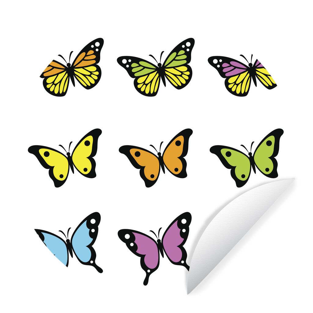 MuchoWow Runde Wandtattoo - Wandsticker Tapete Aufkleber Eine Illustration von neun Schmetterlingen auf einem weißen Hintergrund Ø 50 cm Selbst...