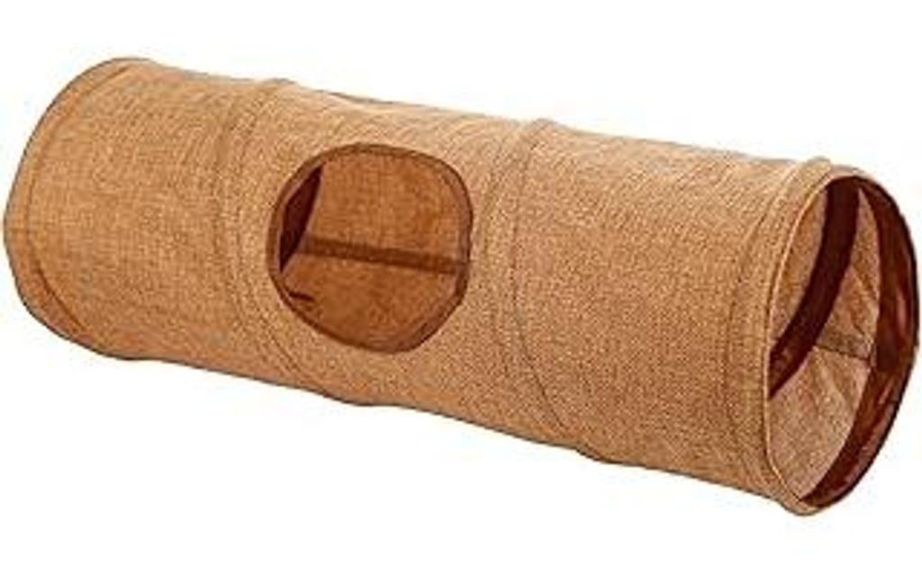 Kerbl Pet Nagertunnel, Spieltunnel, Nagerspielzeug, braun, 50cm, Ø18cm, Leinen, Nager, platzsparend, 3 Eingänge