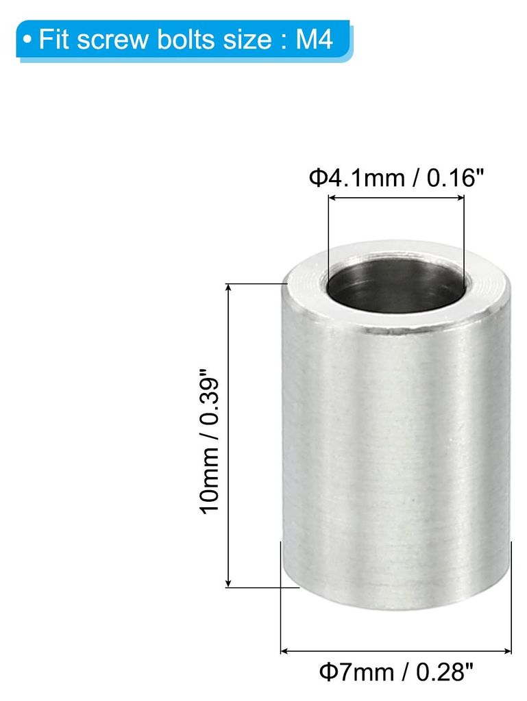 M4 Edelstahl-Abstandshalter 10 Stš¹ck Metall-Distanzhš¹lsen 4.1 mm ID x 7 mm OD x 10 mm L Rund Unterlegscheiben Edelstahl fš¹r 5/32 Zoll oder...