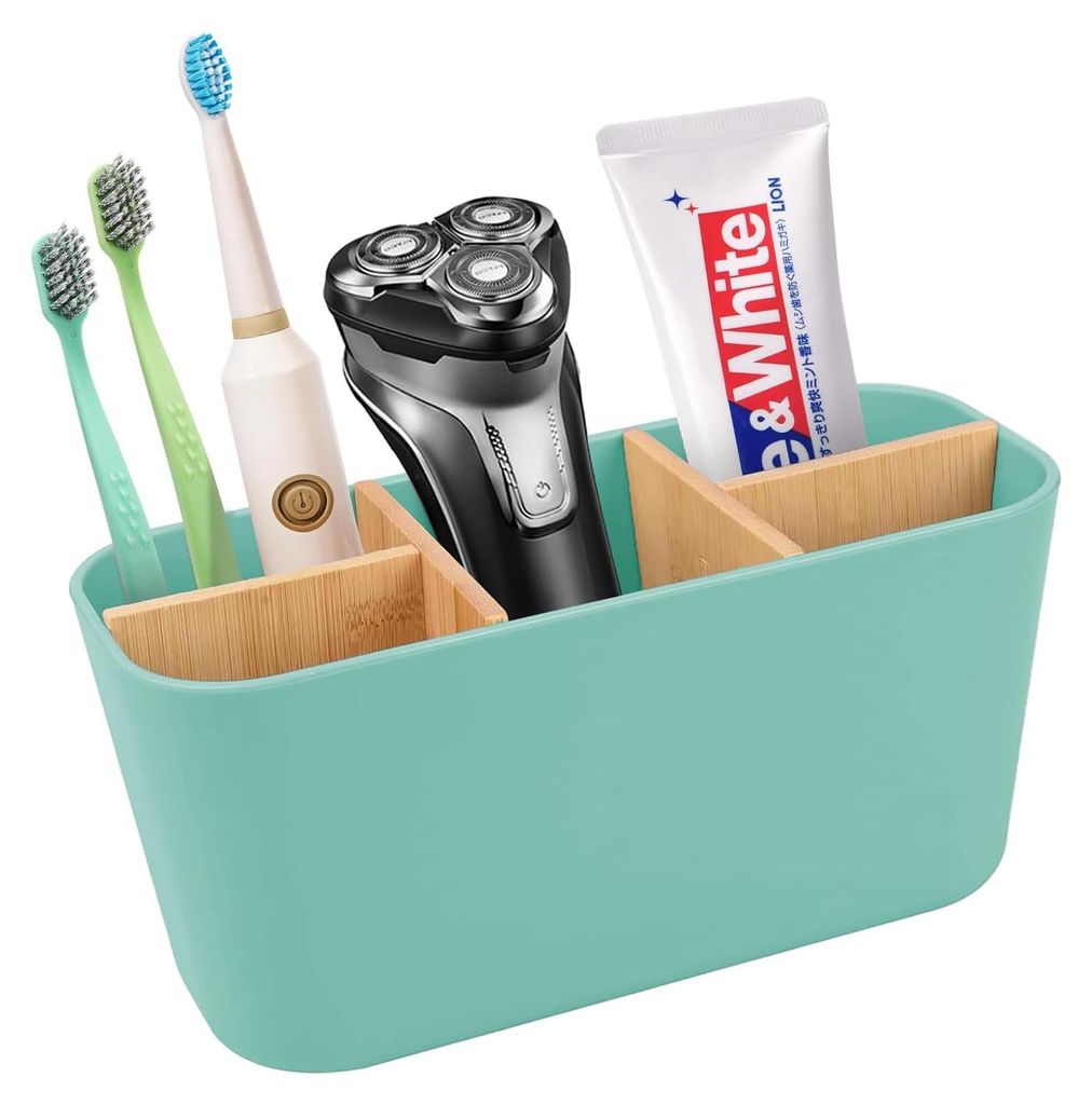 Zahnbürstenhalter Elektrische Zahnbürste, Toothbrush Holder mit Bambus Trennwänden, Zahnbürsten Organizer Familie mit 5 Fächer Aufbewahrungssc...