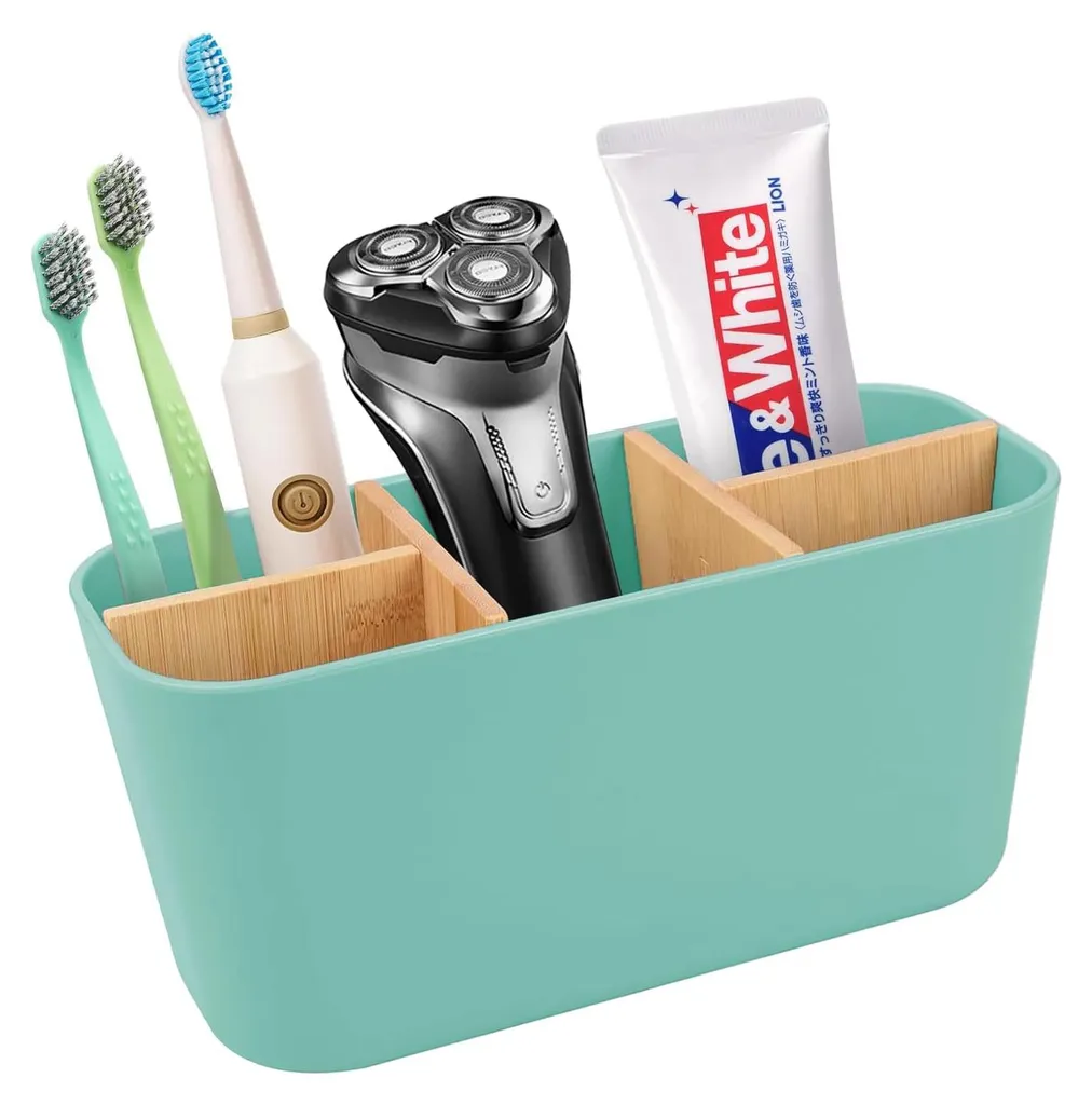 Support brosses à dents anti-désordre, 5 zones avec bambou pour lavabo