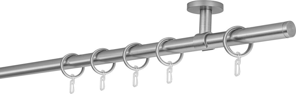Gardinenstange auf Maß 20mm Match 1-lauf Deckenträger 4cm Größe: 260cm, Farbvariante: Edelstahl-Optik