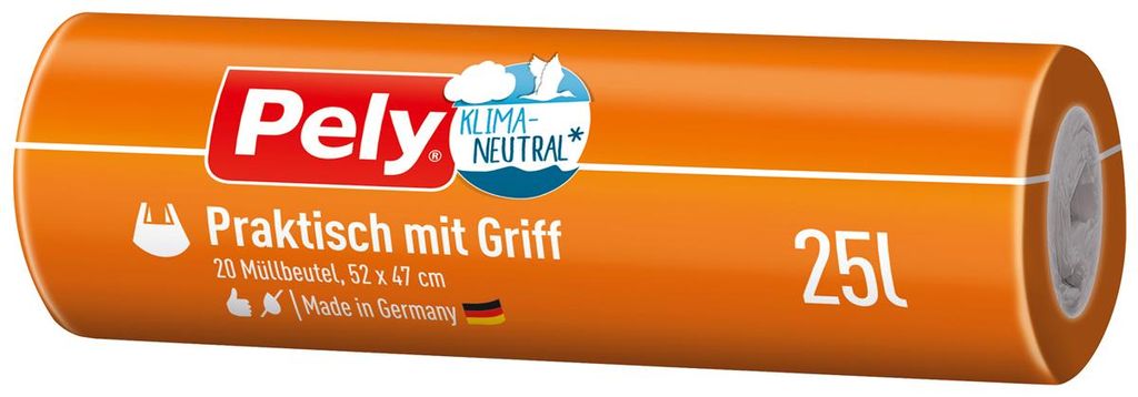 PELY Müllbeutel 25l 52x47cm Klimaneutral mit Tragegriff 20 Produktbild 