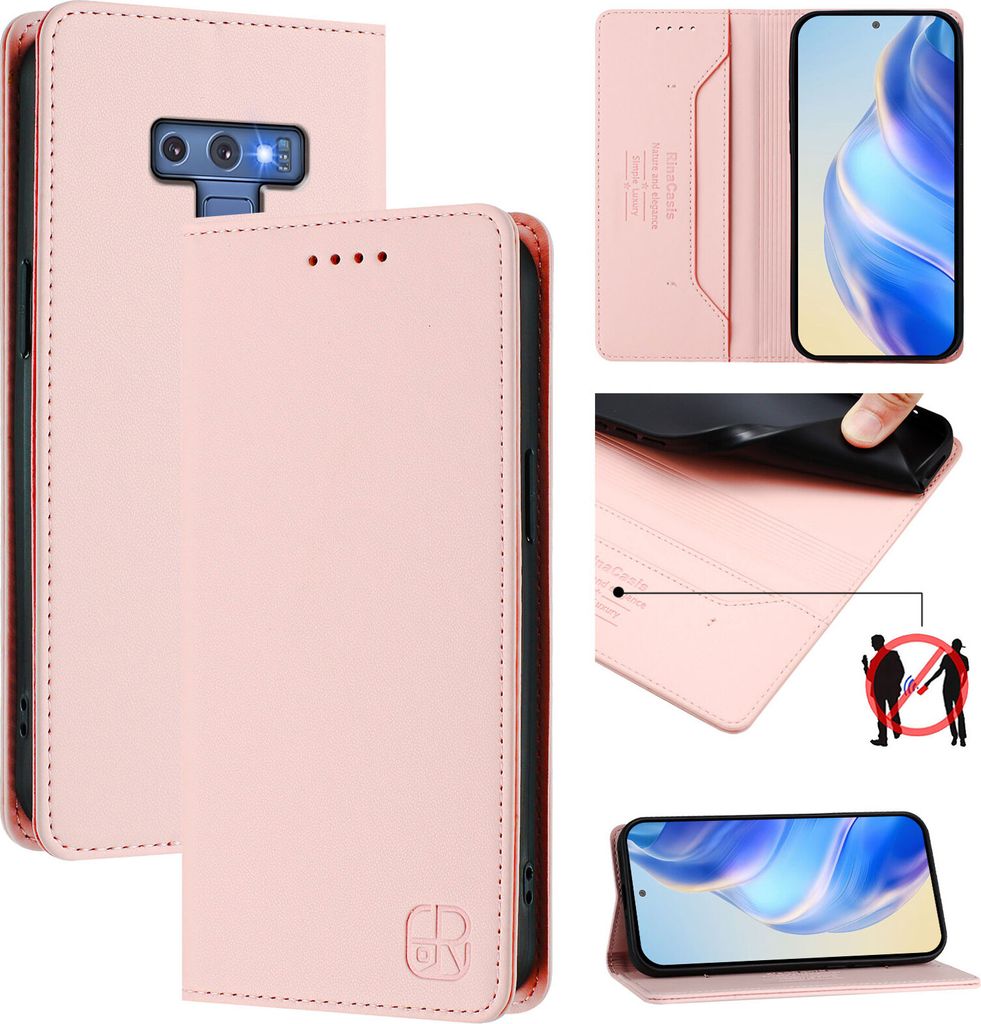 Lederhülle für Samsung Galaxy Note 9 Hülle Flip Brieftasche Kartenfächern Ständer Schutzhülle Pink
