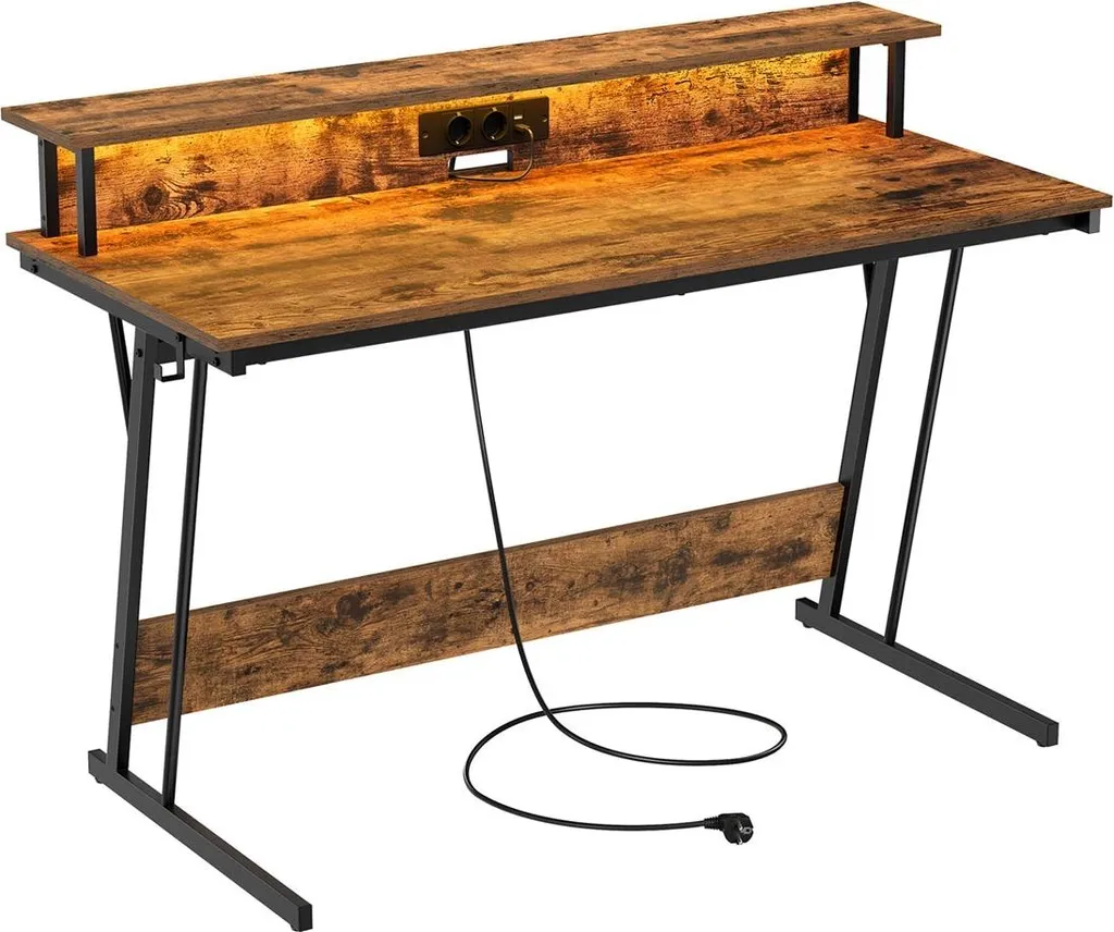 Bureau Rootz avec support écran style vintage marron 135 cm en acier