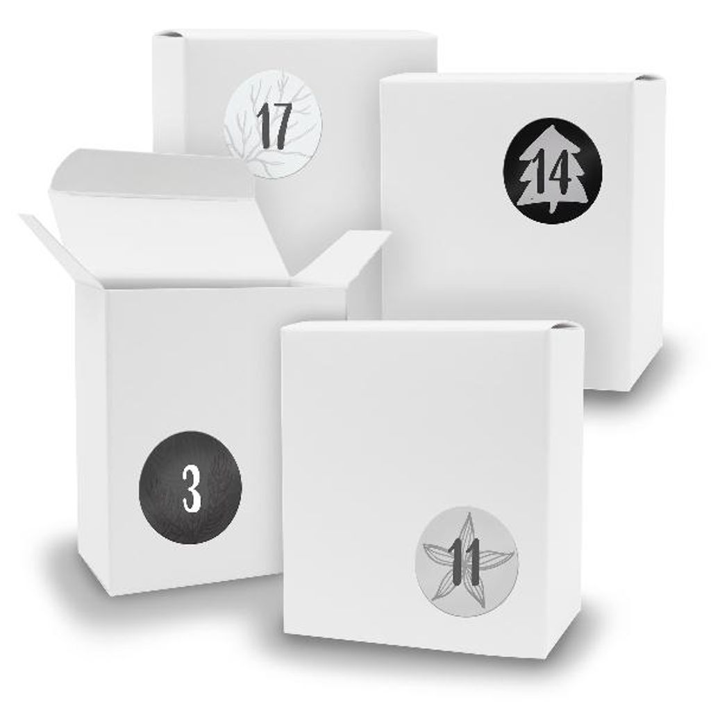 Adventskalender zum Füllen 24x Quader WEISS + Sticker V07 Z18
