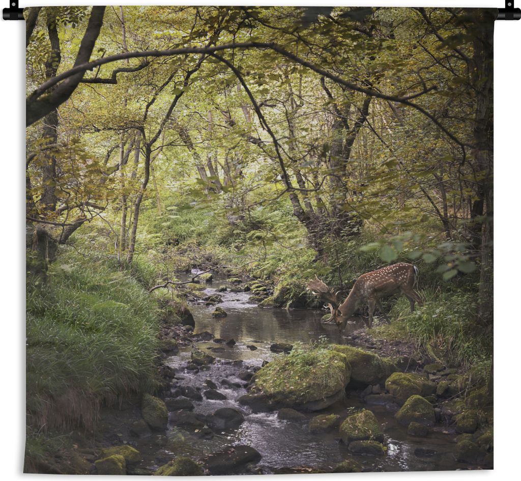 MuchoWow Wandteppich Wandbehang Hirsch - Baum - Wald 120x120 cm Tapisserie Dekoration Wandtuch - Modern - Baumwollgewebe