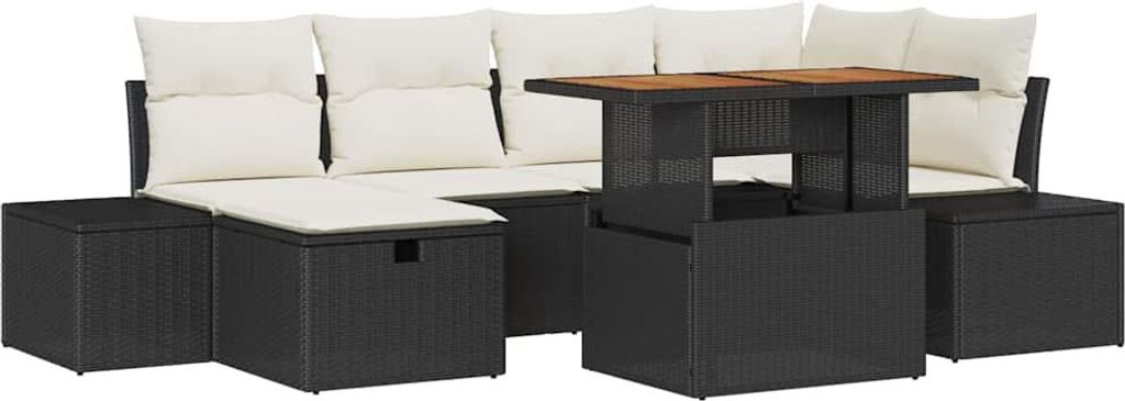 Garten-Sofa-Set 7 pcs Schwarz Poly-Rattan