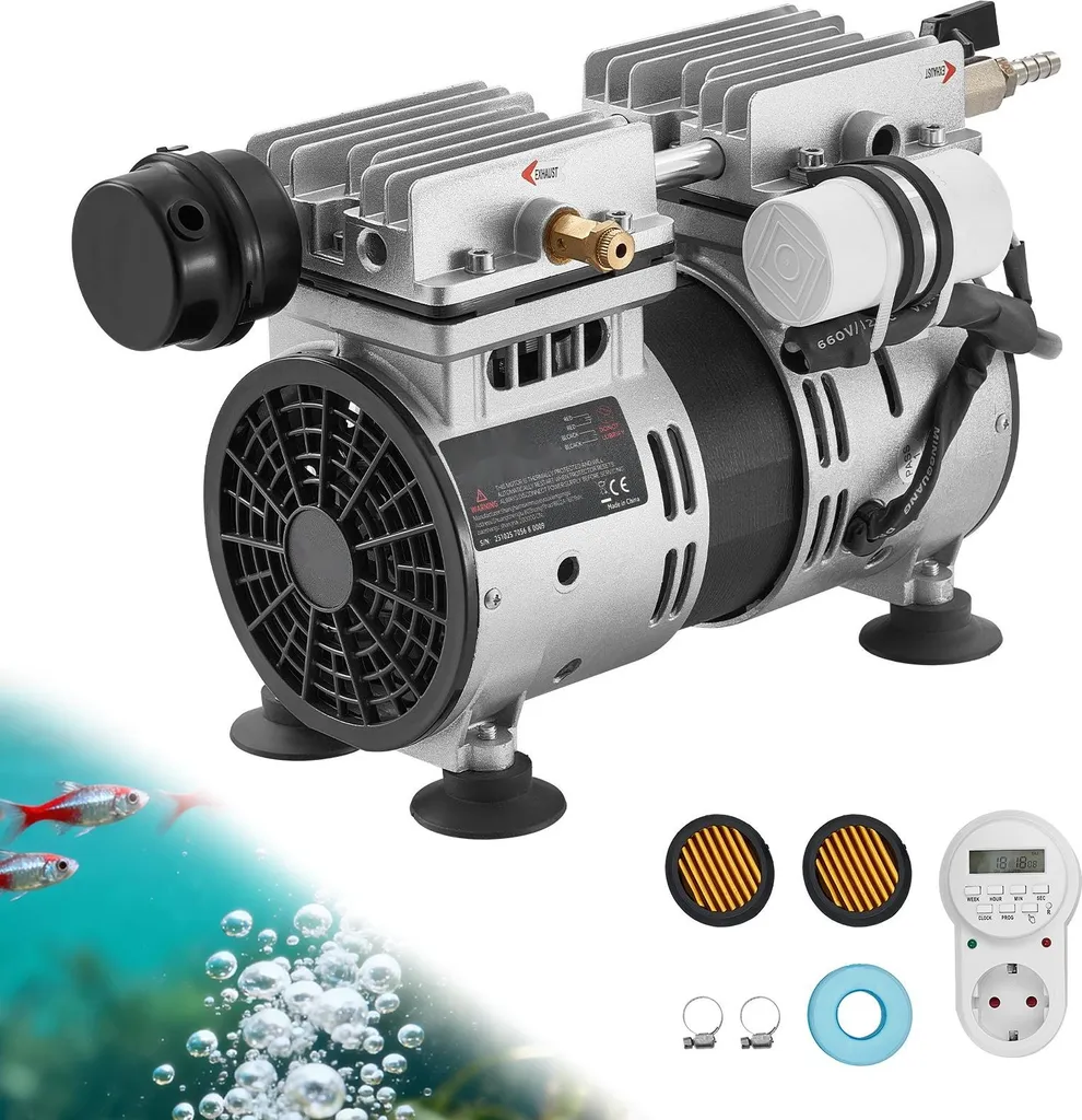 Aérateur de bassin 590W Compresseur d'air 3 bars avec minuterie intégrée