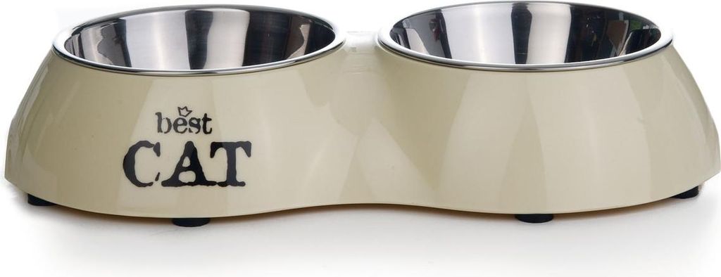 Beeztees Best Cat - Doppelnapf Katze - beige - 26,5x15x4,5 - 2x 160 ml