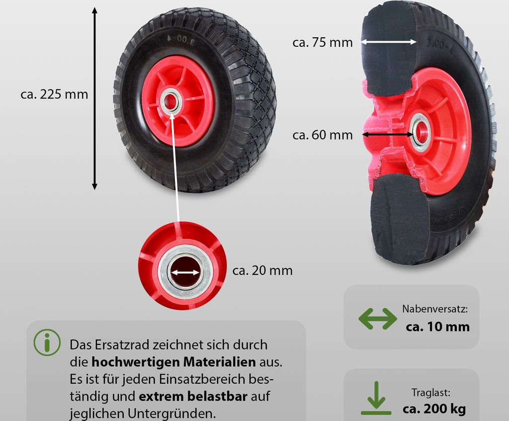 2x Sackkarrenrad Pannensicher 260x85 mm 3.00-4 60mm Produktbild 3
