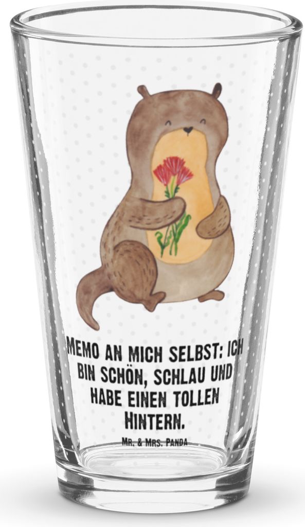 Mr. & Mrs. Panda Glas Otter Blumenstrauß - Transparent - Geschenk, Cocktailglas, Positiv, Wasserglas, Seeotter, Bierglas, Pint, Selbstliebe, Süß...