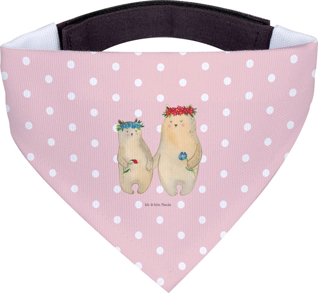Mr. & Mrs. Panda Hundehalstuch Bären mit Blumenkranz - Rot Pastell - Geschenk, Muttertag, Mama, Vorbild, Halstuch Hund, Für Hunde, Familie, Mutte...
