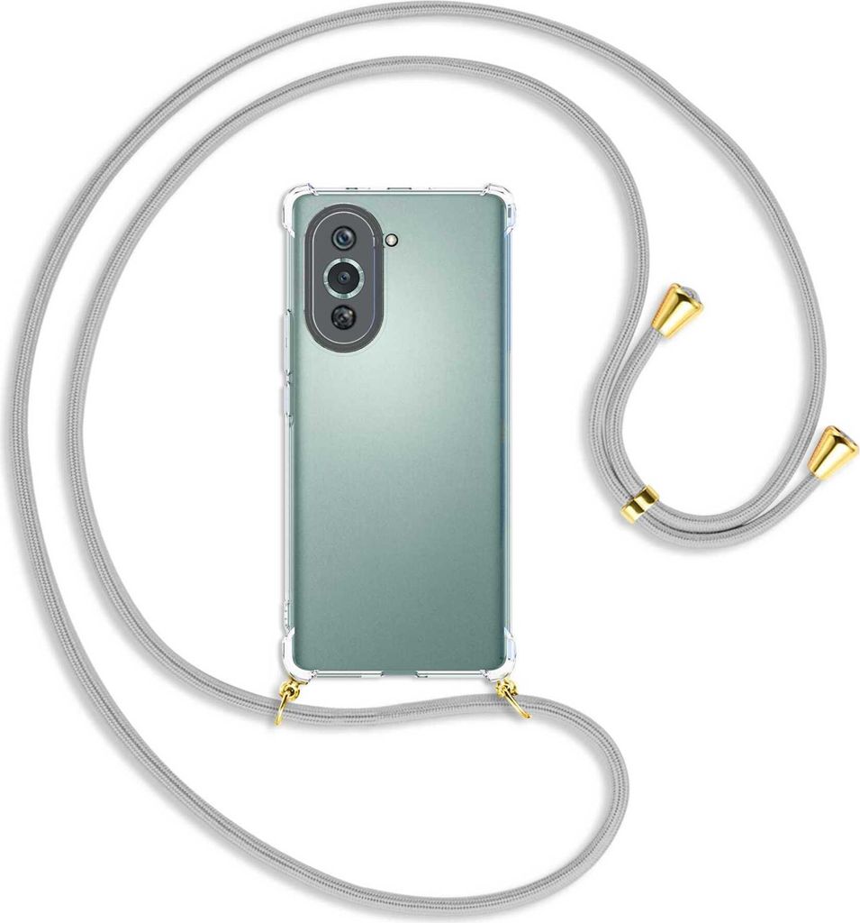 Handykette Backcover-Schutzhülle mit Band (Metall goldfarben) für Huawei nova 10 Pro (GLA-AL00) - silbergrau