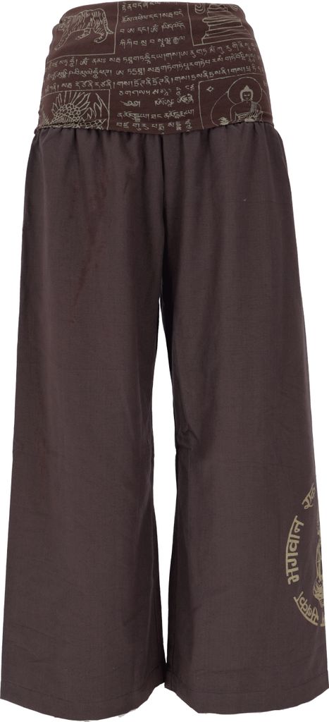 Weite Marlenehose, Buddha Wellnesshose, Yogahose, Boho Hose mit Breitem Bund - Cappuccino, Damen, Braun, Baumwolle, Größe: L