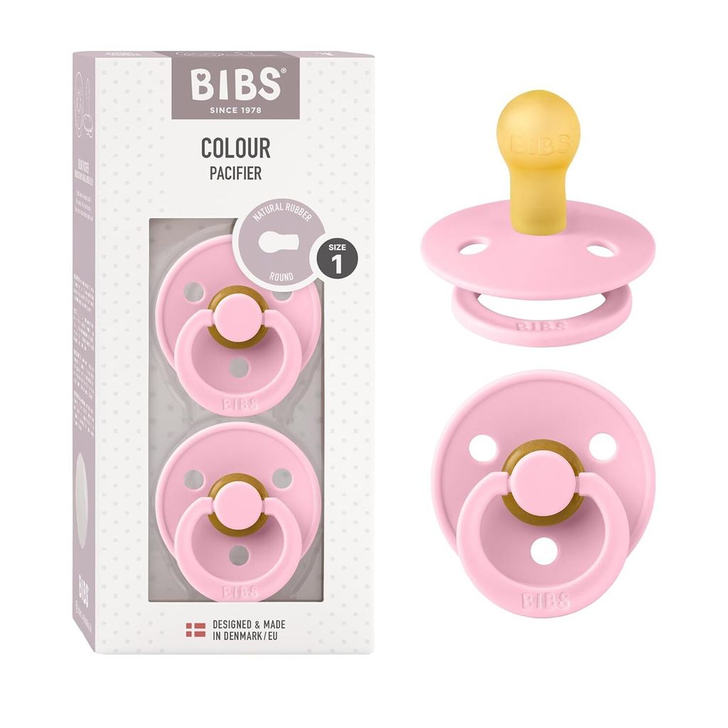 BIBS Colour Schnuller 2er-Pack, BPA-frei, Kirschform Nippel. Naturkautschuk / Latex, Hergestellt in Dänemark. Größe 1 (0-6 Monate), Baby Pink / ...