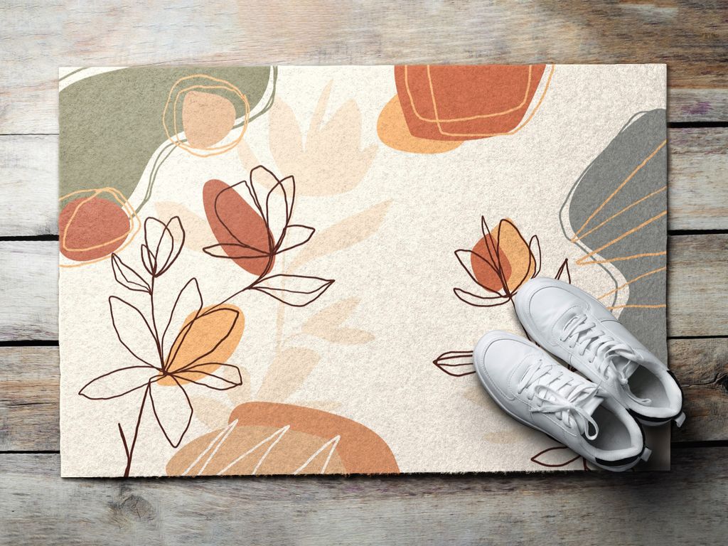 Fußmatte Aussen - Schuhmatte Haustür- Schmutzfangmatte Türvorleger - Outdoor Teppich Schmutzfänger - 90x60 cm - Geometrische Blüten