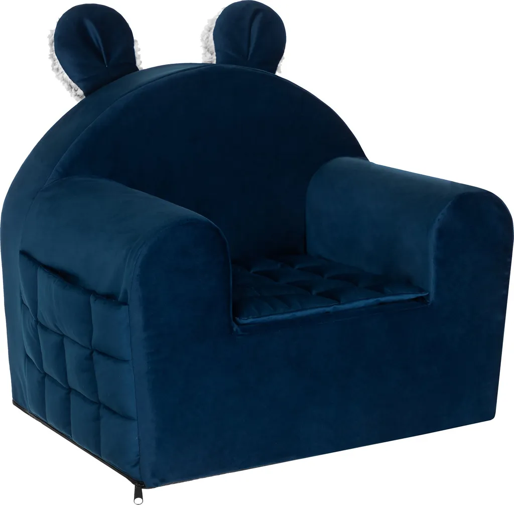 Fauteuil enfant en mousse haute densité, canapé bleu marine déhoussable