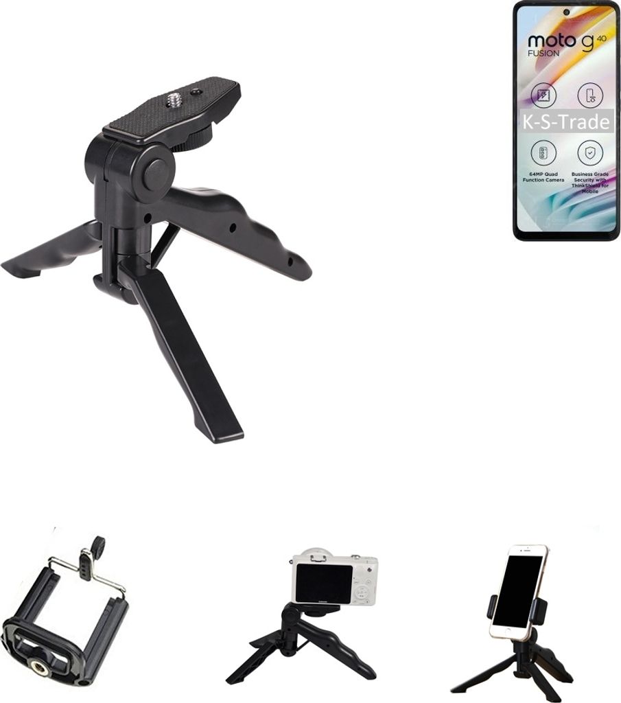 K-S-Trade Stativ Tisch-Ständer Dreibein Handy-Stativ Ständer kompatibel mit Motorola Moto G40 Fusion Mini-Stativ Smartphone Tripod Handy-Stativ aus