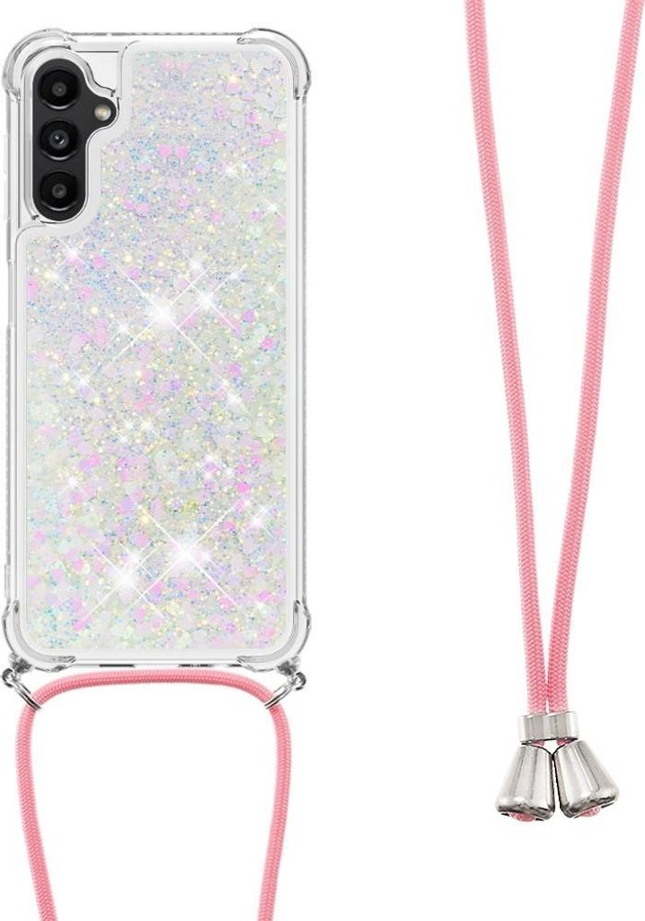 Samsung Galaxy A14 Hülle - Coverup Liquid Glitzer Back Cover mit Handykette - Weiß