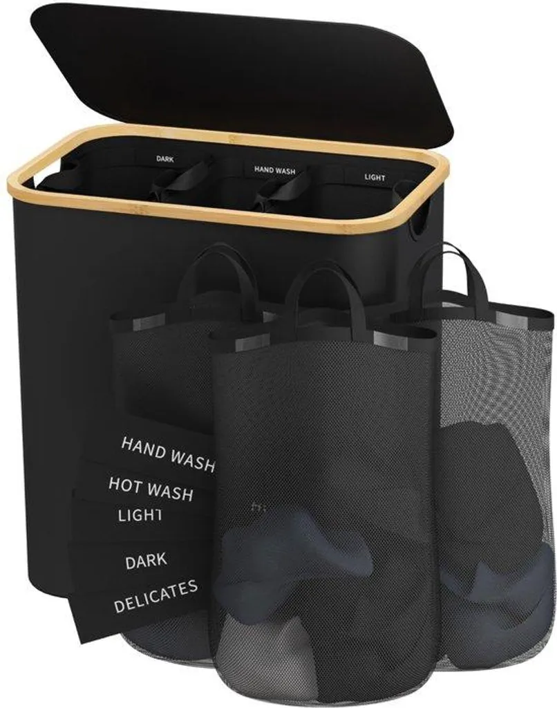 Bac à linge triple compartiment 160 litres noir pour tri sélectif