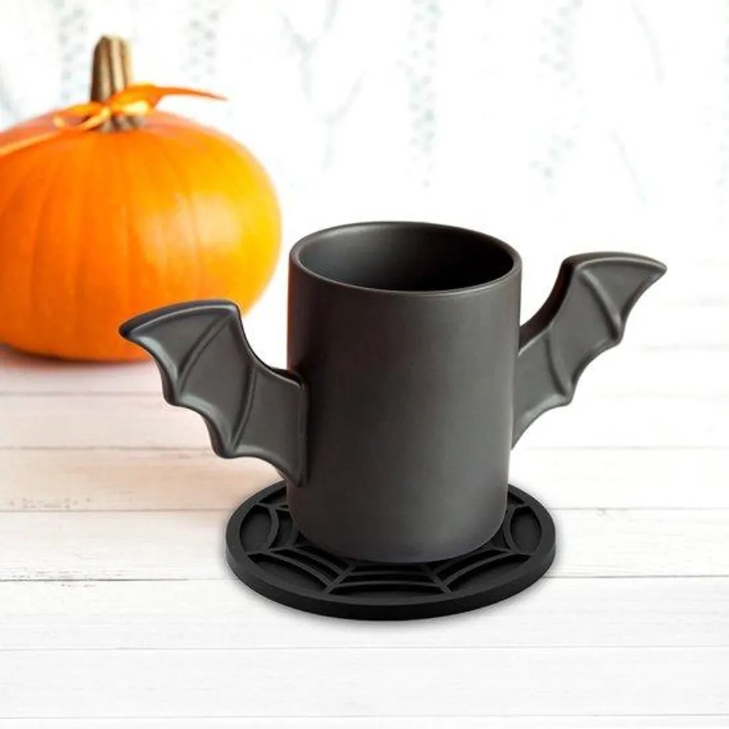 Sous-verre gothique anti-tache - Set de 6 toiles d'araignée noires 10cm