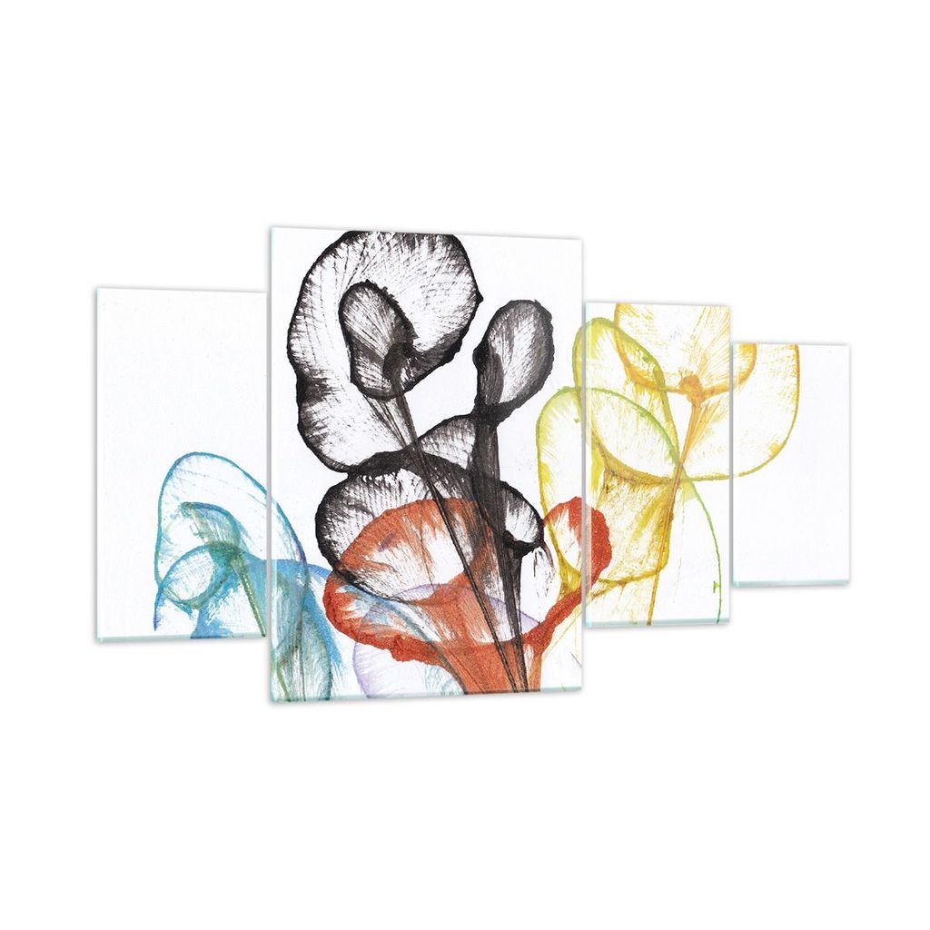 Bilder auf glas - 4 Teile - Blumen Abstraktion Surrealismus - 160x90cm - Glasbilder - Wandbilder - Bilder - Wanddekoration aus Glas - Glas Bilder -...