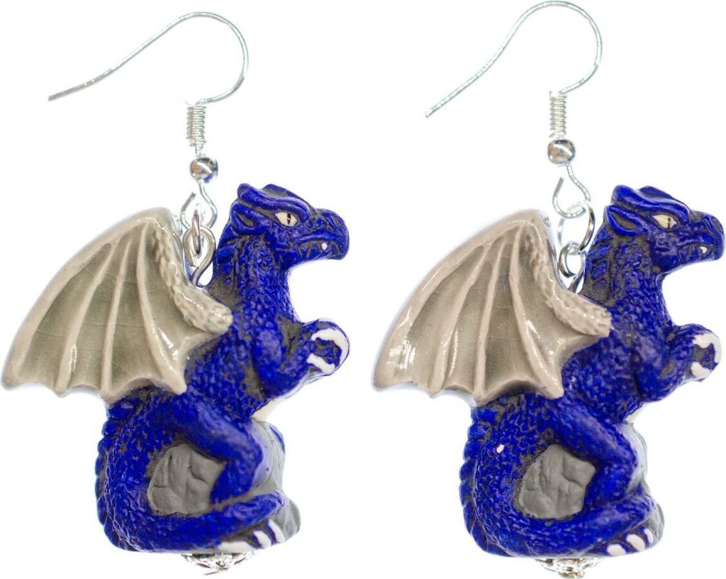 Drachen Ohrringe Miniblings Fabeltier Drache Vogel Fantasy Keramik blau 32mm