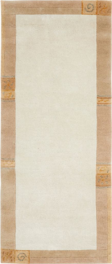 Moderner Wollteppich im Urbana-Stil mit geometrischer Bordüre in beige
