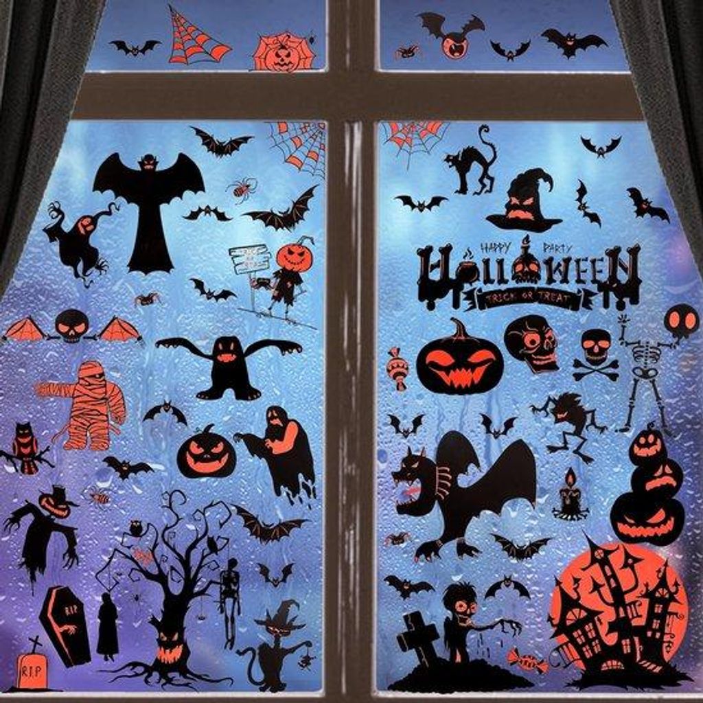 Halloween-Raumstickers, 9 Teile, Kasten- und Baum-Design, für Türen und Wände, Kindergeburtstag, Binnenraum, Dekoration