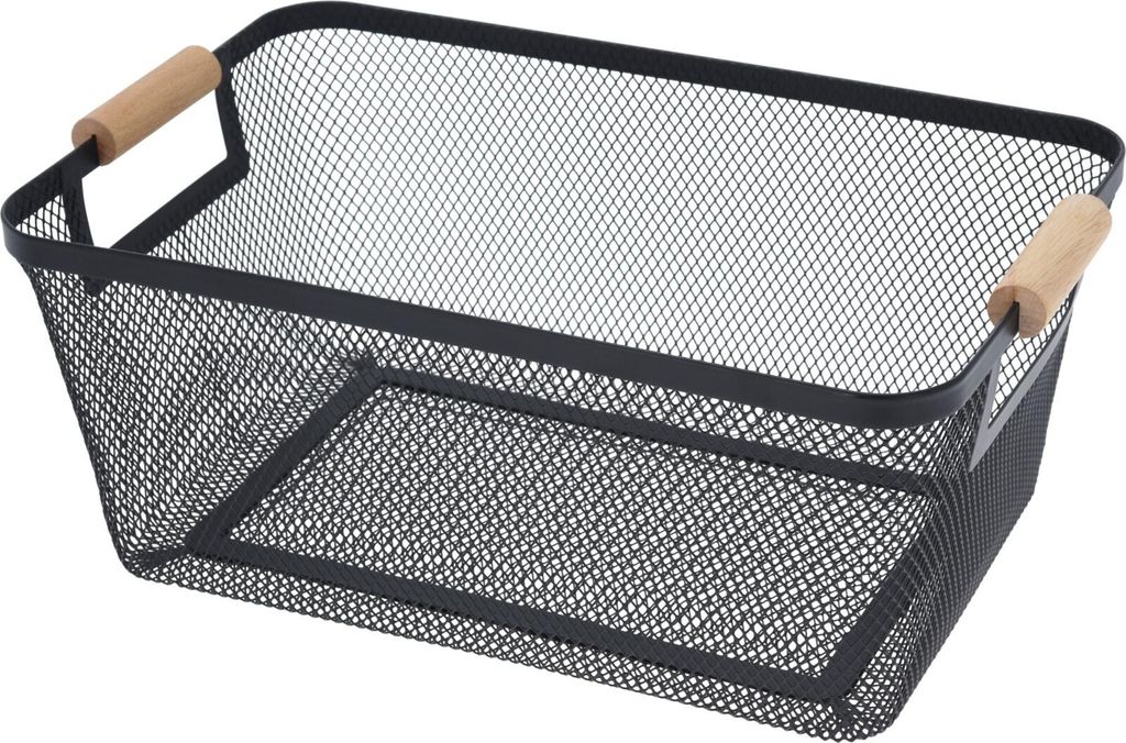 Kovový košík s dřevěnými držáky, 35,5 x 23 x 16 cm Obrázek produktu 