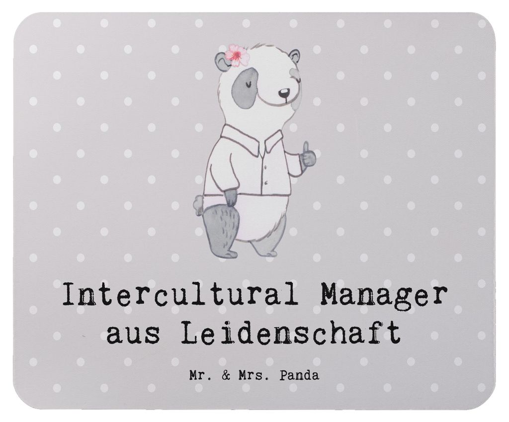 Mr. & Mrs. Panda Mauspad Intercultural Manager Leidenschaft - Grau Pastell - Geschenk, laptop mousepad, mousematte, Mouse Pad