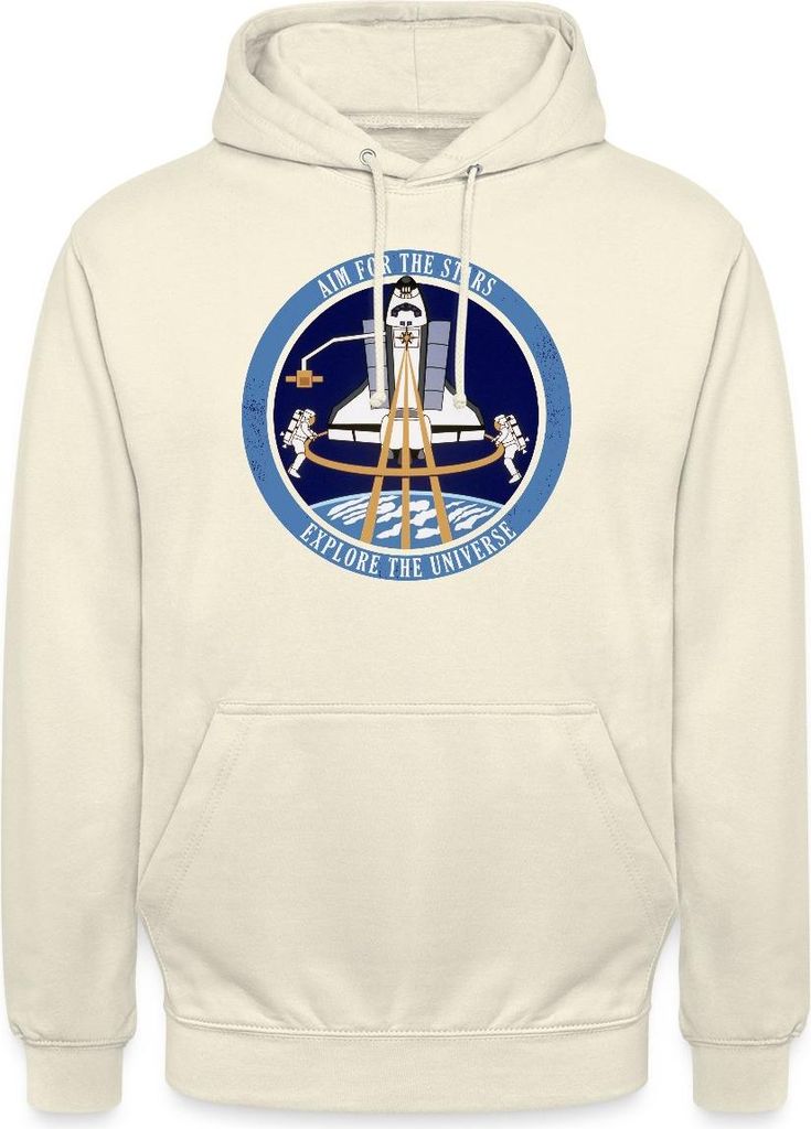 Spreadshirt NASA Aim For The Stars Spruch Uni Hoodie, XL, Vanille-Milchshake
