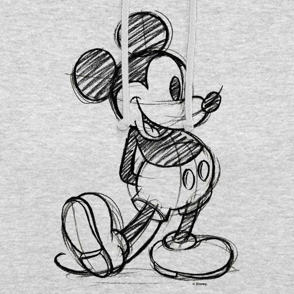 Mickey & Minnie Zeichnung Uni Hoodie, XXL, Hellgrau meliert