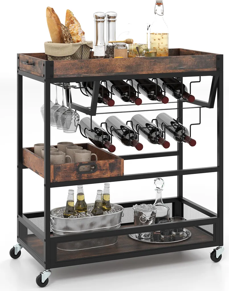 Carrello Servizio Industriale COSTWAY Marrone - Bar Cart Elegante