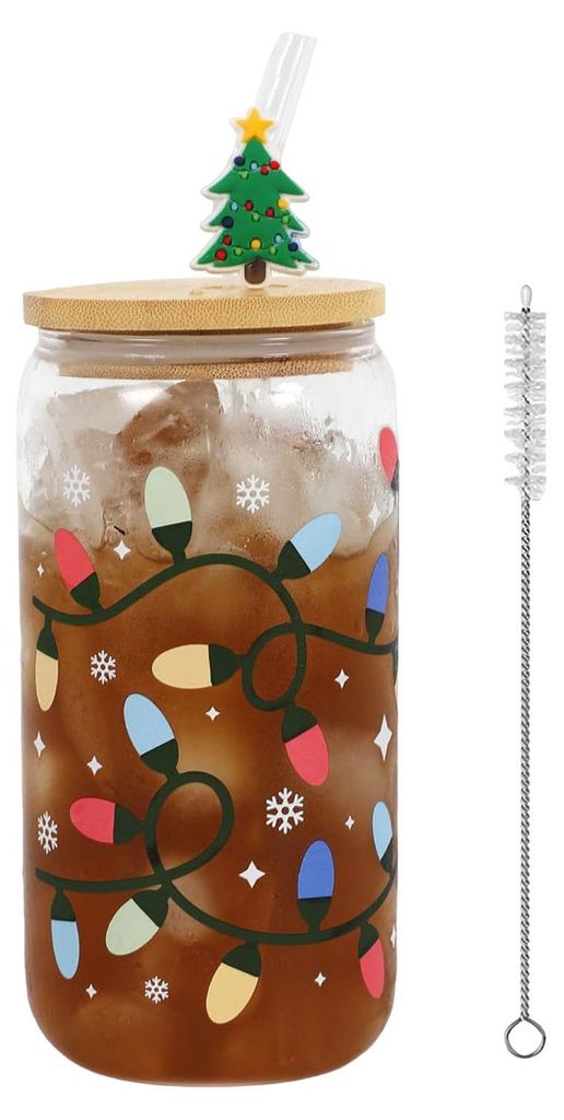 Farbwechselnder, festlicher Weihnachtsbecher mit Bürste und Strohhalm – Getränkebehälter im Weihnachtsdesign