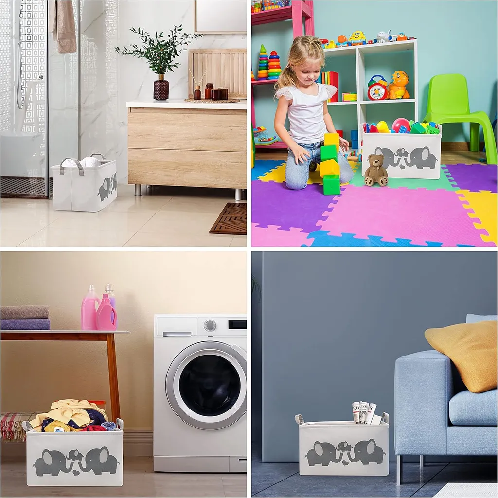 Panier à Linge Pliable 17L en Tissu Gris - Organisateur Gain de Place