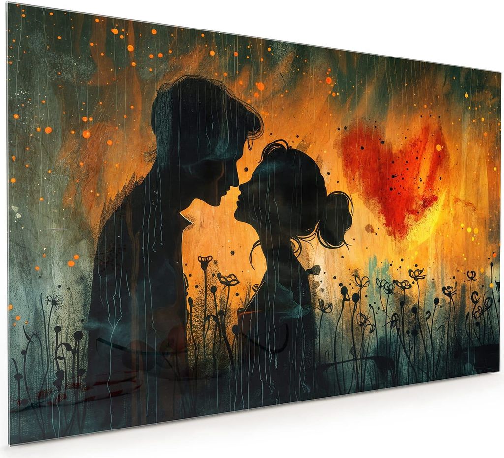 Küchenrückwand Spritzschutz Glas mit Motiv Liebespaar im Regen 40 x 40 cm