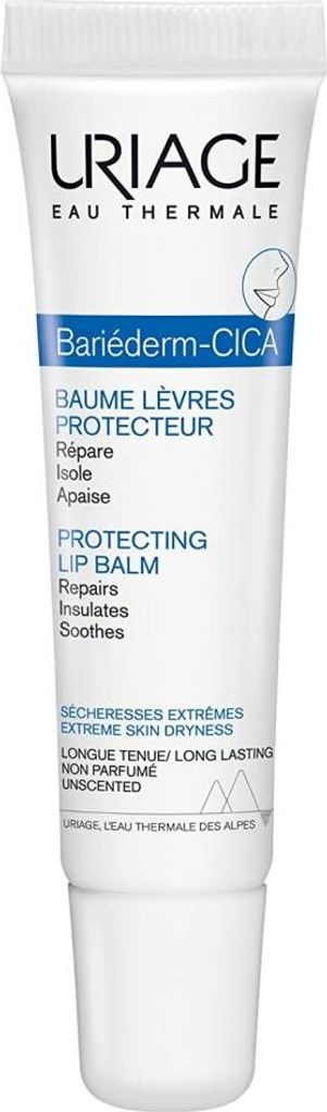 A white tube of URIAGE Bariéderm-CICA Protecting Lip Balm.