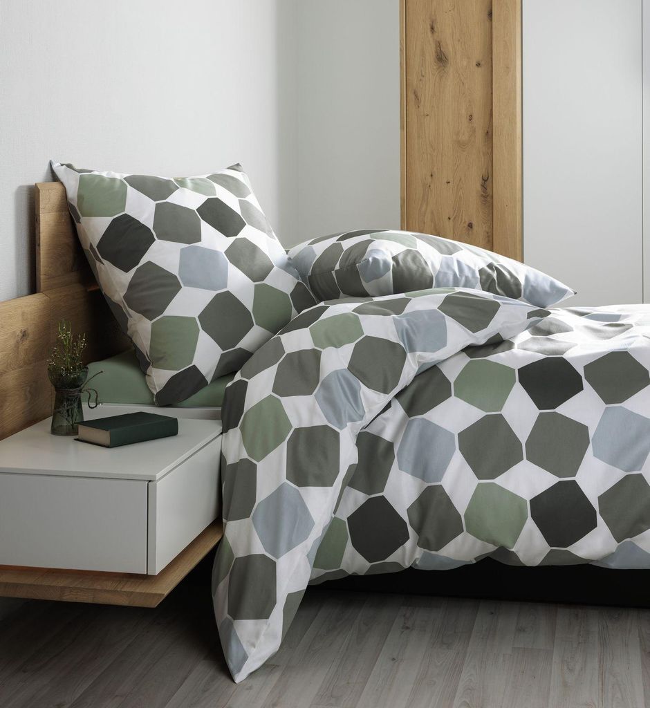 Janine Design Mako-Satin-Bettwäsche-Garnitur J. D. 87106 Farbe grün Größe 240x220+2x80x80