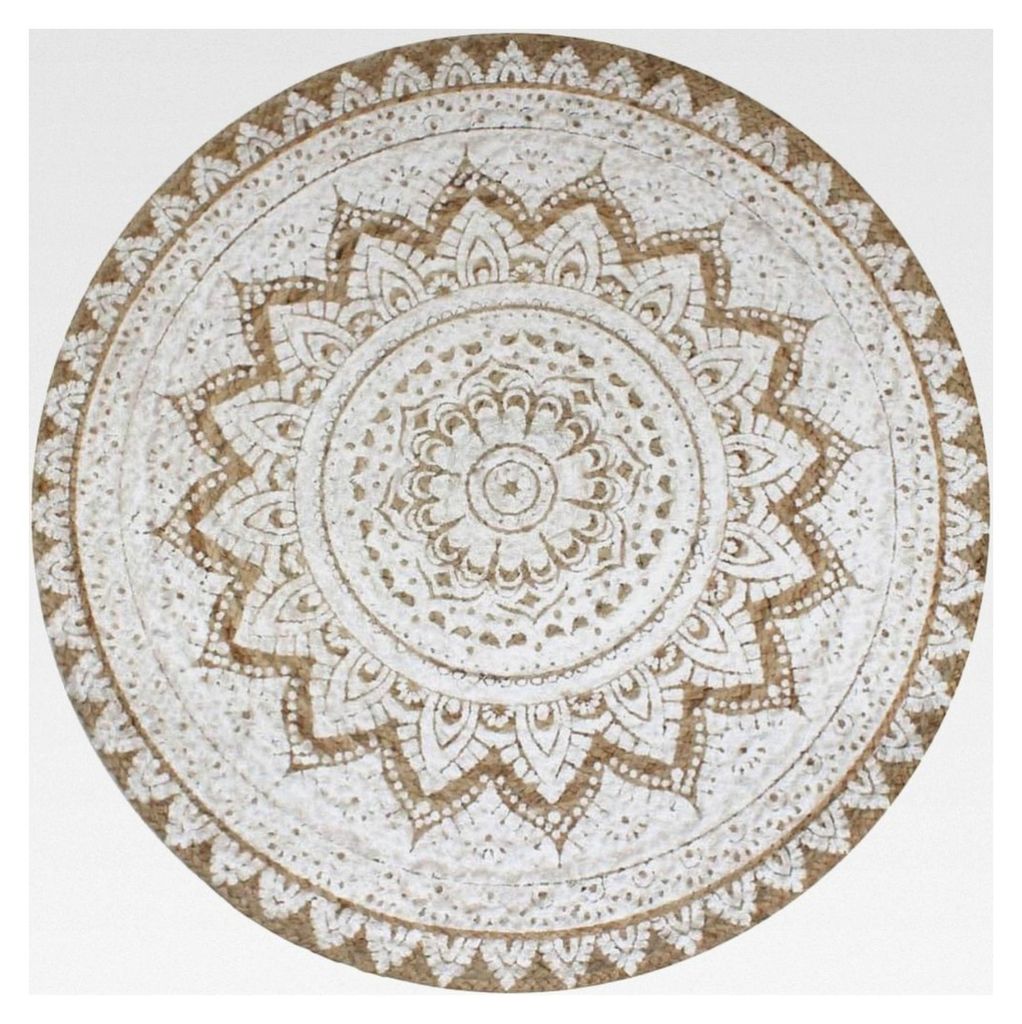 Runder Handgefertigter Juteteppich Geflochten Bedruckt 120cm Wohnzimmer