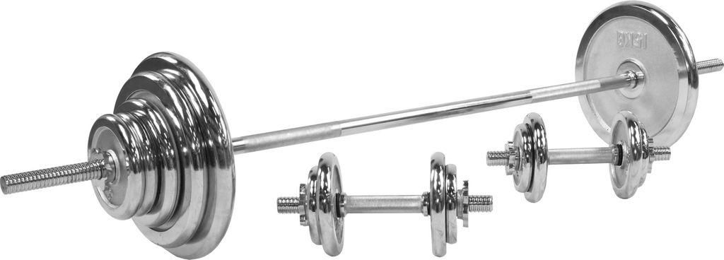 GORILLA SPORTS Hantelset - 100kg, Langhantelstange 170cm, Gewichte 6x1,25kg, 6x2,5kg, 2x5kg, 2x10kg, 2x15kg, Kurzhanteln 30mm, 6 Sternverschlüss...