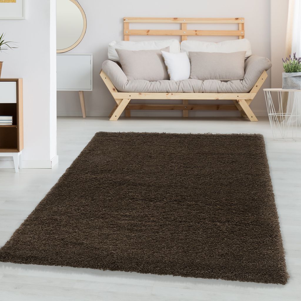 Weicher Hochflor-Teppich mit dichter Struktur - gemütliches Wohnaccessoire für moderne Räume, Größe: 200 cm Rund, Farbe: Braun